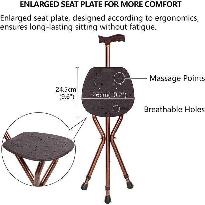 Béquille Pliante avec Siège en Aluminium - 120kg - Hauteur Réglable - Marron
