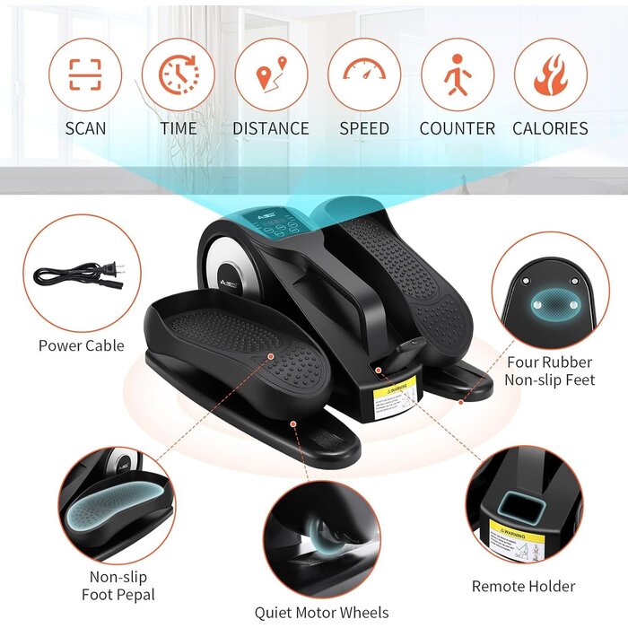 Vélo Elliptique Motorisé Sous Bureau avec Télécommande - Exercice Sédentaire, Portable, Silencieux - Idéal Seniors et Adultes