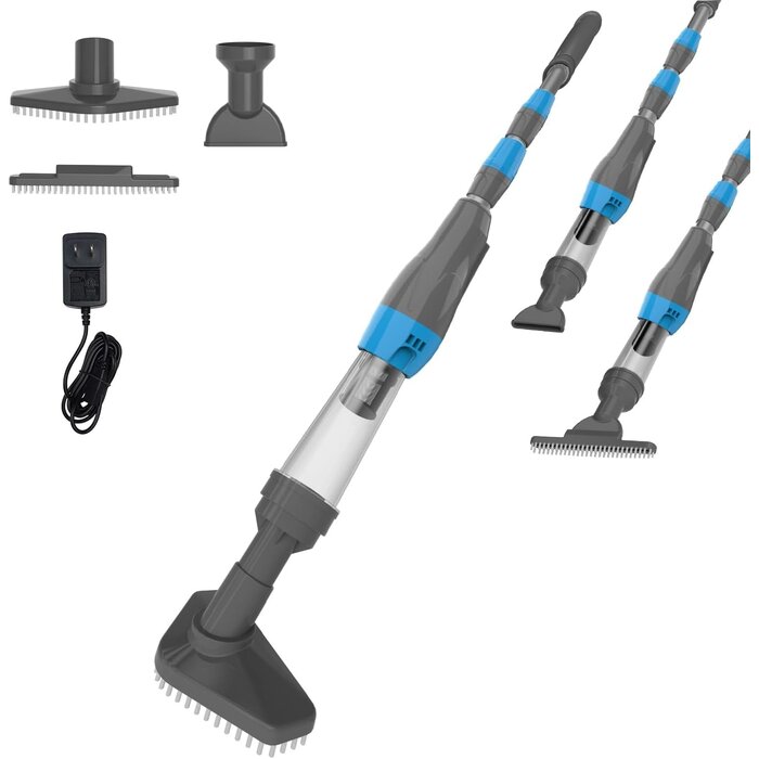 Aspirateur de piscine sans fil, Nettoyeur de piscine sans fil 3-en-1, avec manche télescopique, manuel pour piscines et spas, autonomie 90 min, Gris