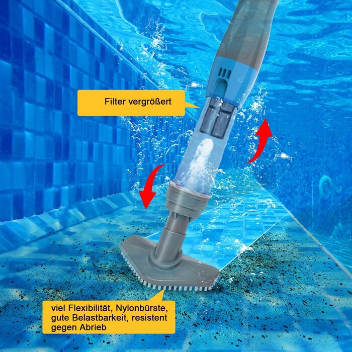 Aspirateur de piscine sans fil, Nettoyeur de piscine sans fil 3-en-1, avec manche télescopique, manuel pour piscines et spas, autonomie 90 min, Gris
