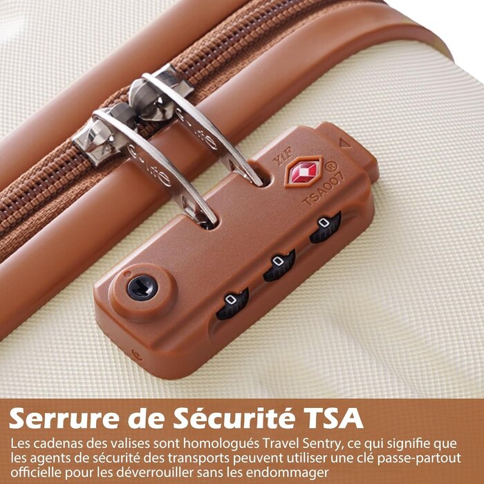 Ensemble de 3 valises cabine rigides en ABS, 4 roues, serrure TSA, 1 sac à dos & 1 trousse de toilette, Gris/Rose, Taille Moyenne