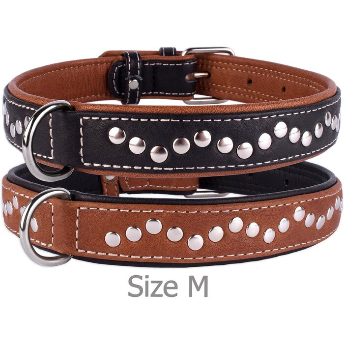 Laisse en Cuir pour Chien avec Clous - Marron/Noir - Ajustable