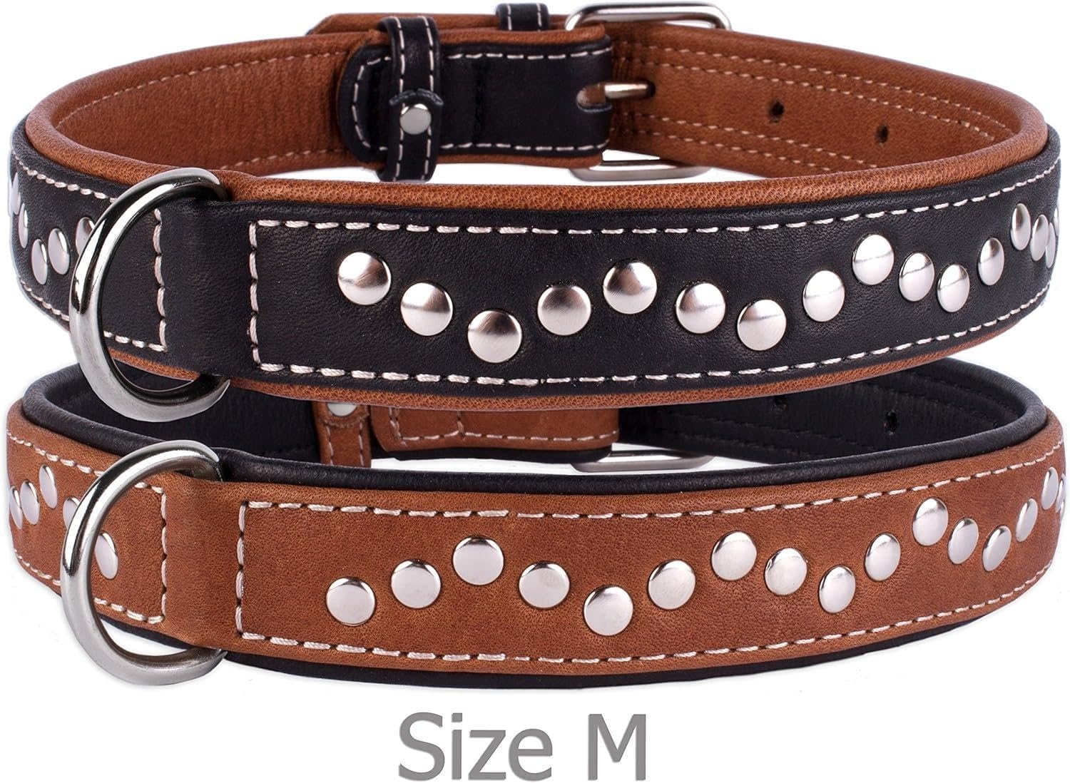 Laisse en Cuir pour Chien avec Clous - Marron/Noir - Jusqu'à 30% de réduction