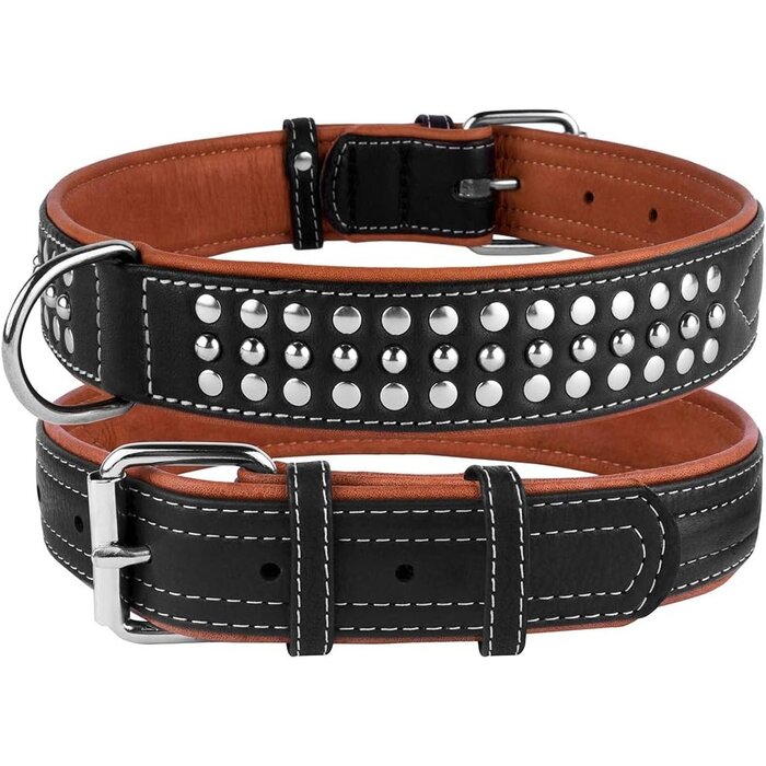 Collier clouté en cuir Noir/Brun pour chien - Jusqu'à 30% de réduction !