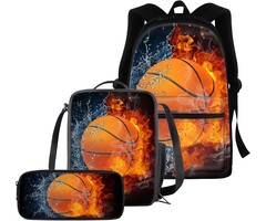 Ensemble 3 Pièces Sac à Dos Enfant Chaqlin : Sac à Dos, Boîte à Lunch, Trousse à Crayons - Design Sport Basketball