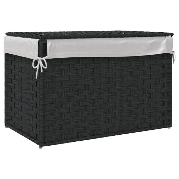 Panier à linge avec couvercle, 55,5x35x34 cm, rotin PE noir, pliable
