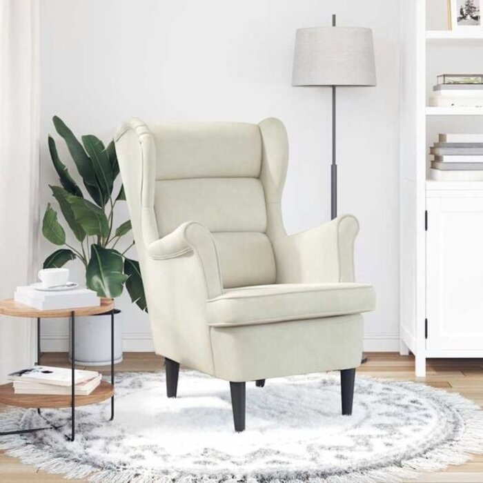 Fauteuil en velours blanc crème, 74 x 84 x 100 cm (L x P x H), en velours et multiplex