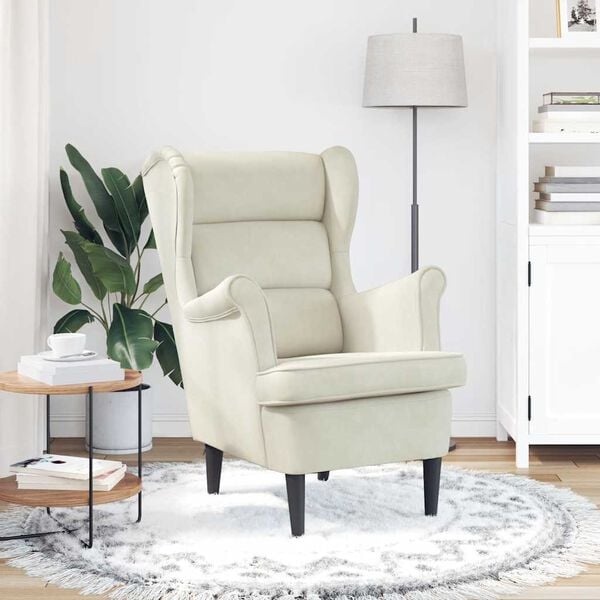 Fauteuil en velours blanc crème, 74 x 84 x 100 cm (L x P x H), en velours et multiplex