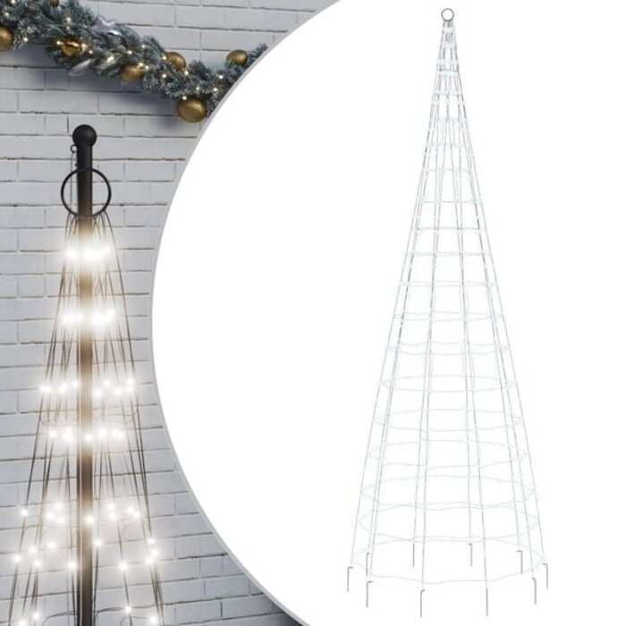 Arbre de Noël LED pour mât drapeau, 300 cm, Blanc Froid, 550 LEDs