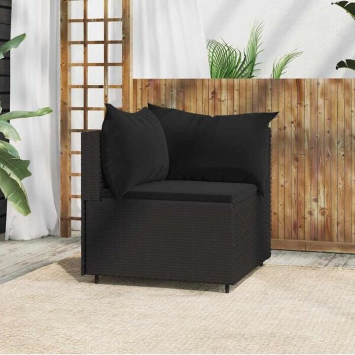 Canapé d'angle de jardin noir avec coussins - Offre outlet jusqu'à 30% !