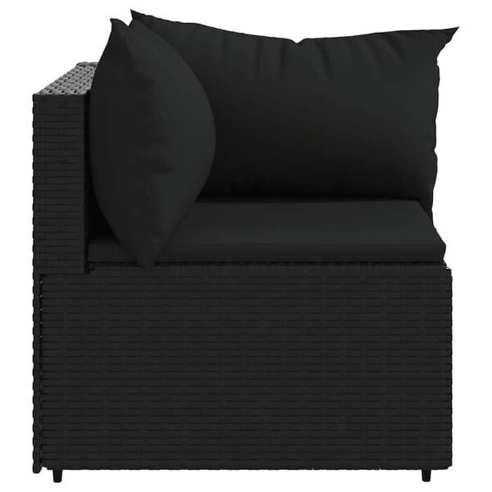 Canapé d'angle de jardin noir avec coussins - Offre outlet jusqu'à 30% !