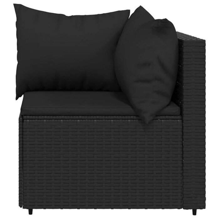 Canapé d'angle de jardin noir avec coussins - Offre outlet jusqu'à 30% !