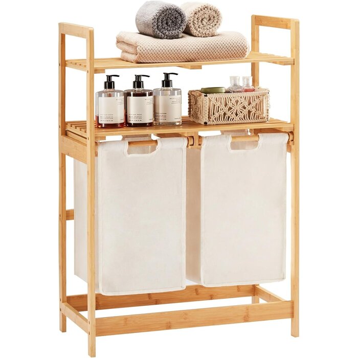 Meuble à linge bambou 2 étagères & 2 sacs amovibles - Jusqu'à -35% !