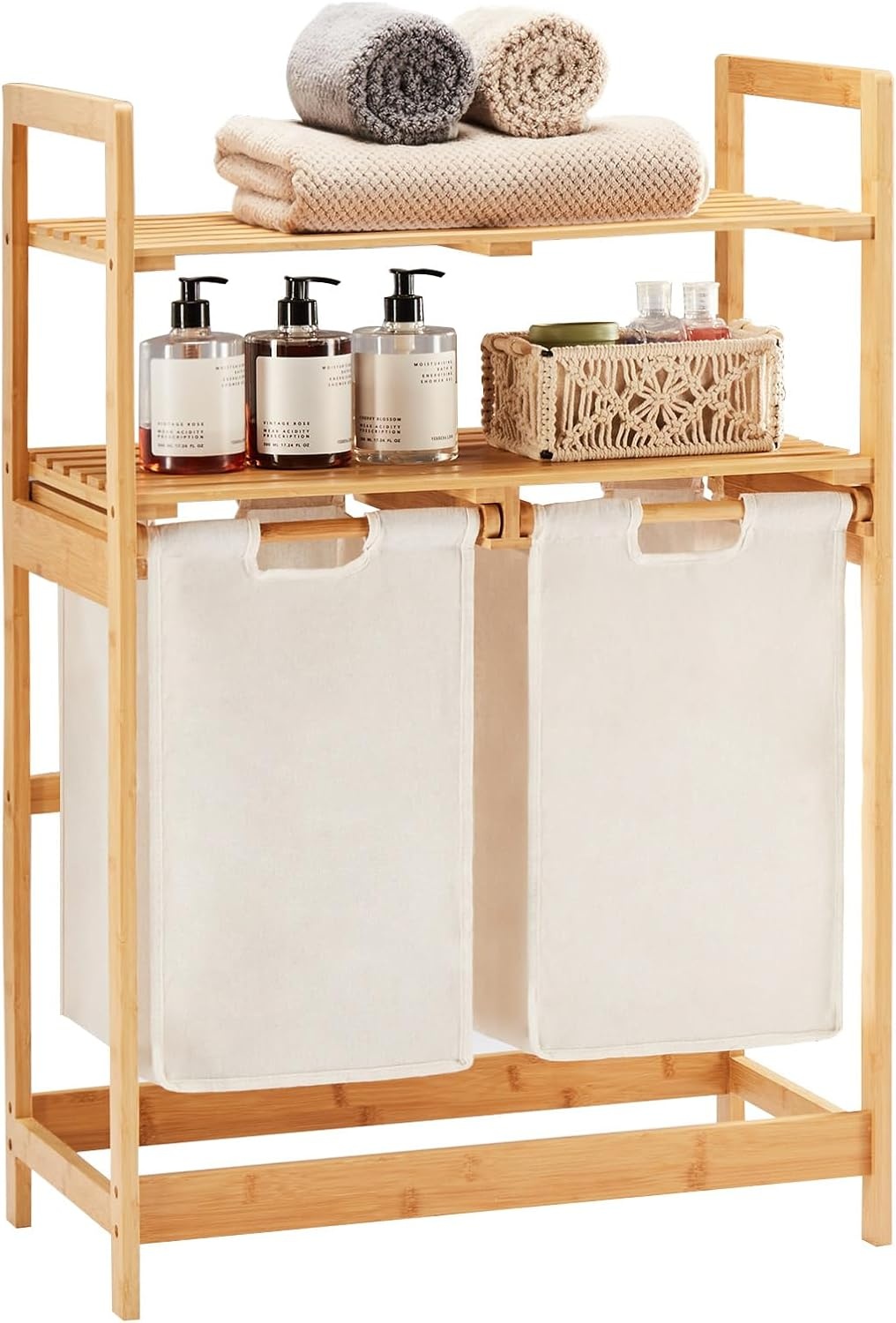 Meuble à linge bambou 2 étagères & 2 sacs amovibles - Jusqu'à -35% !