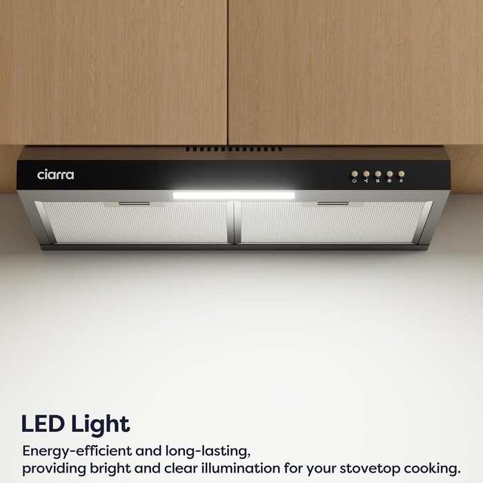 Hotte de cuisine sous-meuble 60 cm noire - Évacuation/Recirculation | Jusqu'à -35%