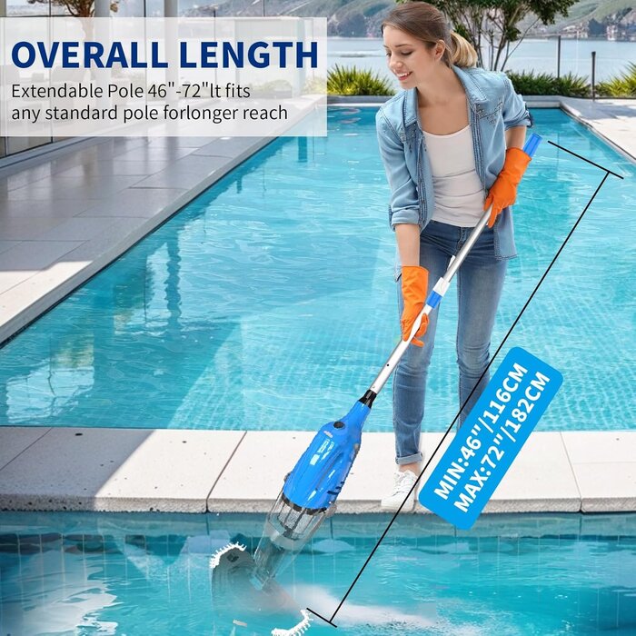 Aspirateur Piscine Sans Fil Portable & Perche Télescopique - Jusqu'à 35% de Réduction