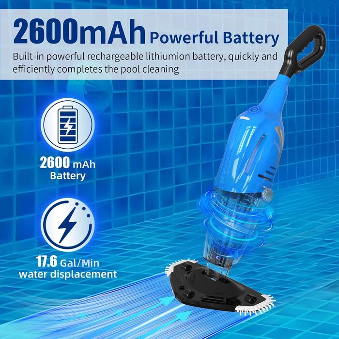 Aspirateur Piscine Sans Fil Portable & Perche Télescopique - Jusqu'à 35% de Réduction