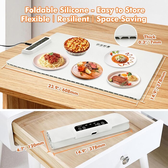 Chauffe-plat pliable silicone, thermostat & minuterie - Jusqu'à 35% de réduction !