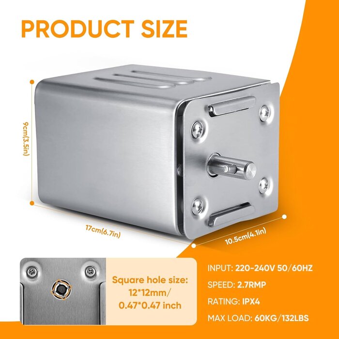 Moteur Rôtissoire Électrique BBQ Pro 60kg Inox - Jusqu'à -35%