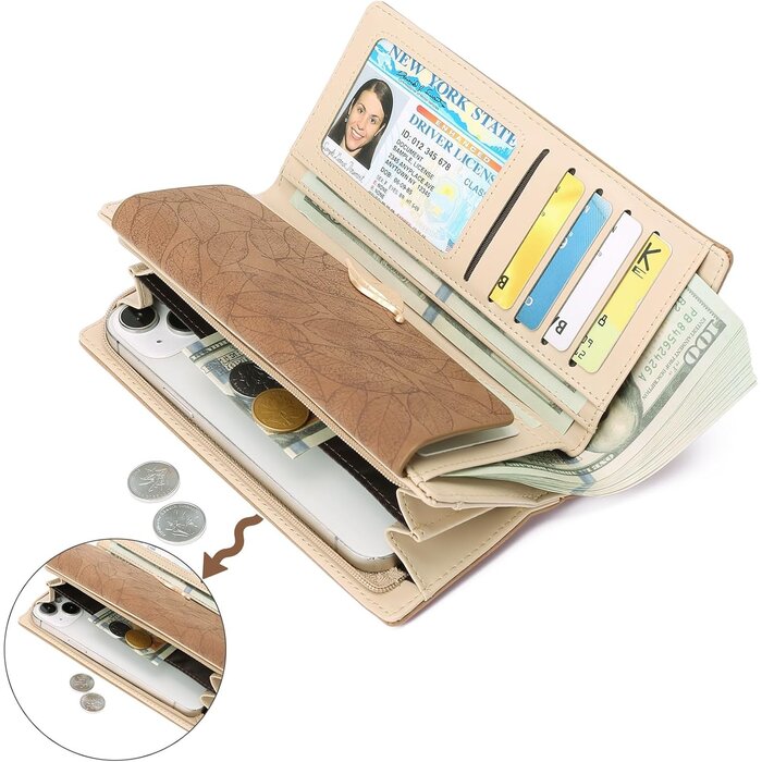 Grand portefeuille en cuir femme, porte-cartes & zip - Jusqu'à 35% de réduction !