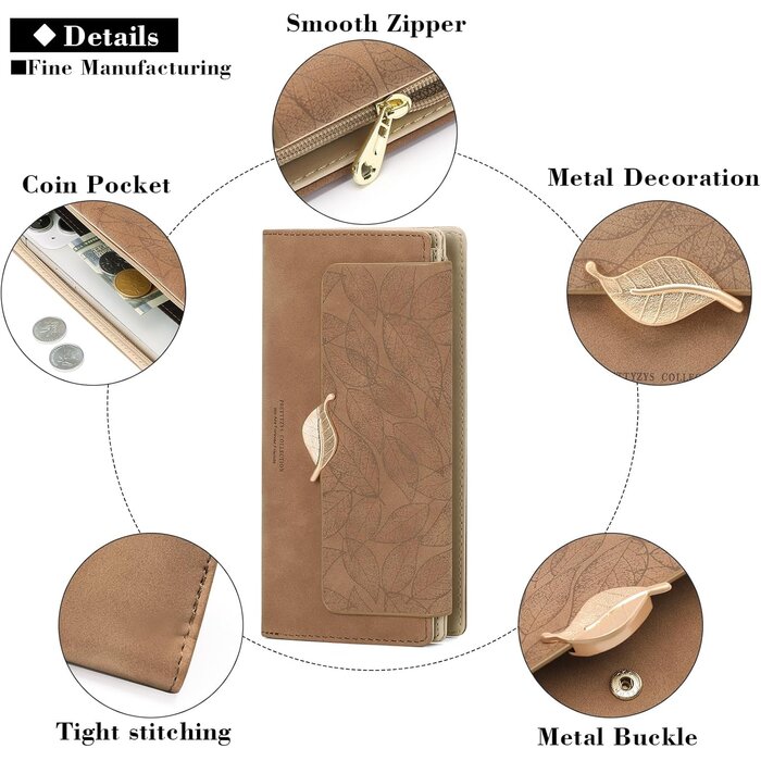 Grand portefeuille en cuir femme, porte-cartes & zip - Jusqu'à 35% de réduction !