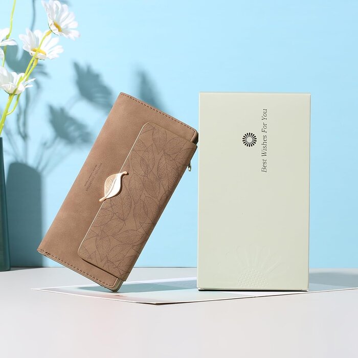 Grand portefeuille en cuir femme, porte-cartes & zip - Jusqu'à 35% de réduction !