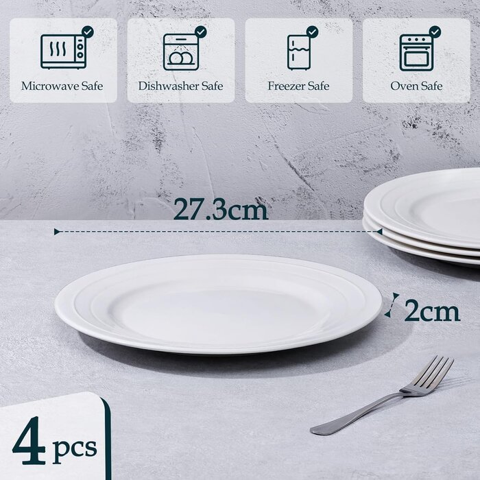 Lot d'assiettes plates céramique blanches 27,3 cm - Jusqu'à 35.0% de réduction !
