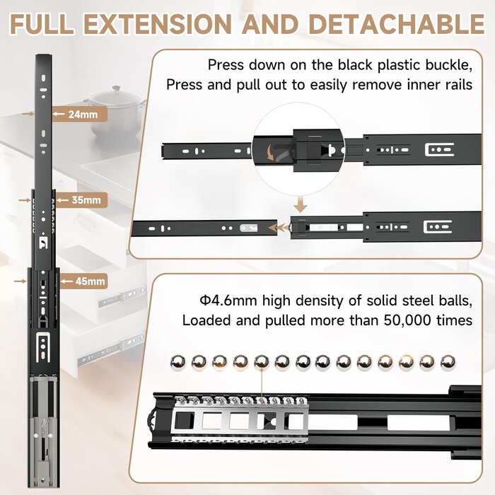 Glissières Push-to-Open 350mm, 45kg - Économisez jusqu'à 35% !