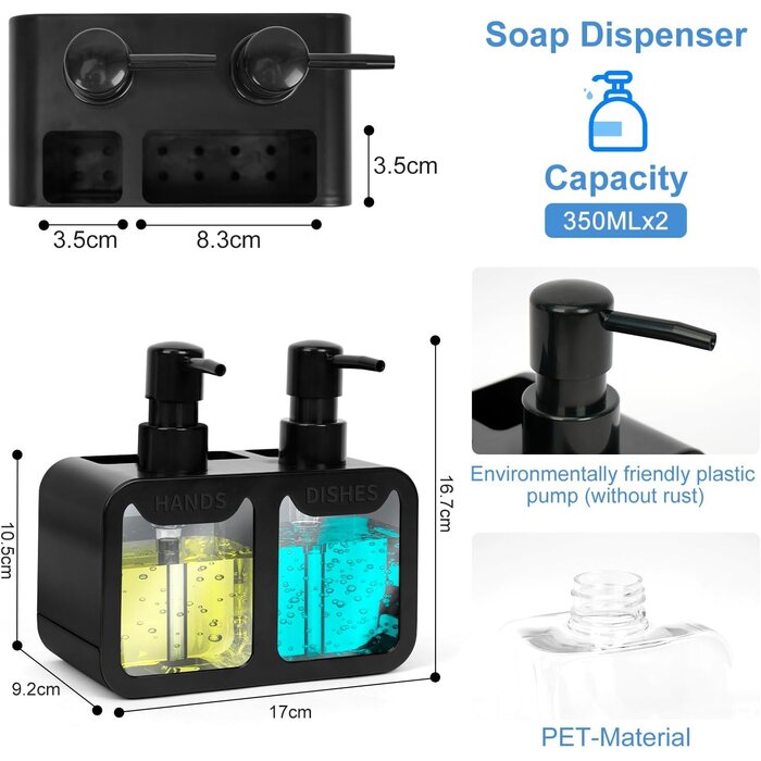 Ensemble Distributeur de Savon Cuisine 4-en-1 Noir - Jusqu'à 35% de Réduction !
