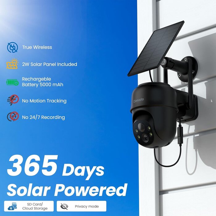Caméra Solaire 2K PTZ 360° Vision Nuit Couleur - Offre Outlet jusqu'à -35%!