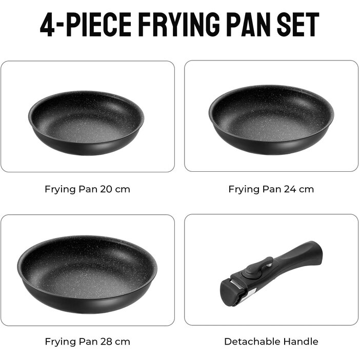 Ensemble 3 poêles antiadhésives amovibles induction - Jusqu'à -35%