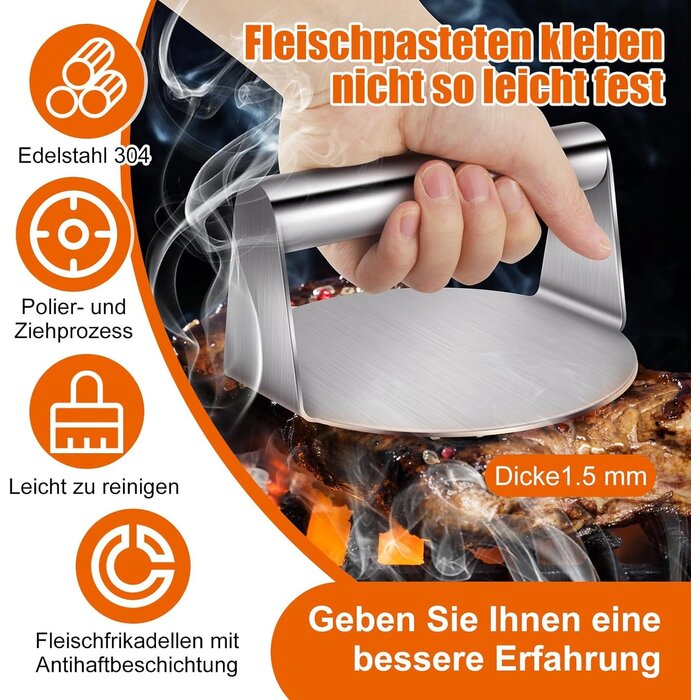 Kit Smash Burgers 3 pièces inox avec spatule et presse de 13,8 cm - Jusqu'à -35% !