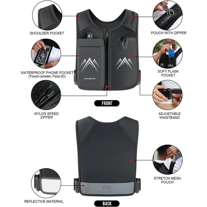 Gilet running/hydratation unisexe avec support téléphone - Jusqu'à -35%