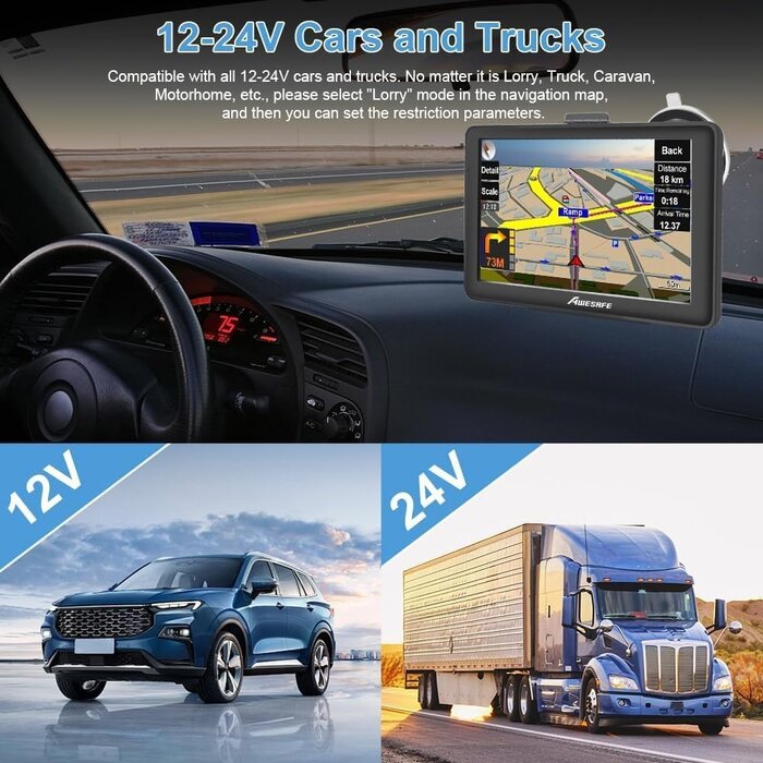 GPS 5" avec cartes à vie UE, guidage vocal auto/camion - Jusqu'à 35% de remise