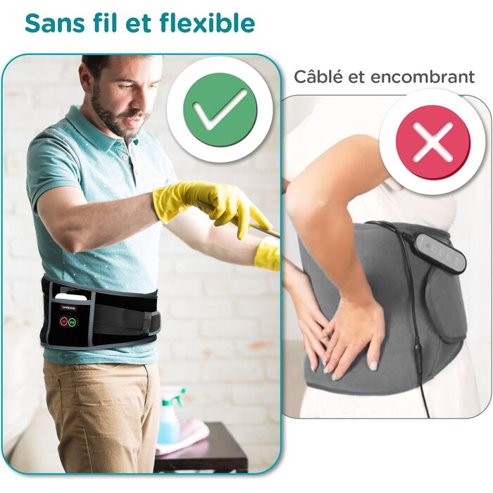 Soulagez votre dos et abdomen : Ceinture lombaire chauffante sans fil jusqu'à 35% !