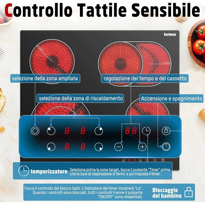 Table vitrocéramique encastrable 4 zones, 6600W, sécurité enfants | Jusqu'à -35%