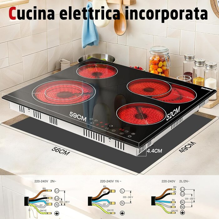 Table vitrocéramique encastrable 4 zones, 6600W, sécurité enfants | Jusqu'à -35%