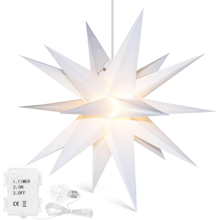 Étoile de Noël 3D LED extérieure 58 cm - Minuterie, piles, jusqu'à -35% !