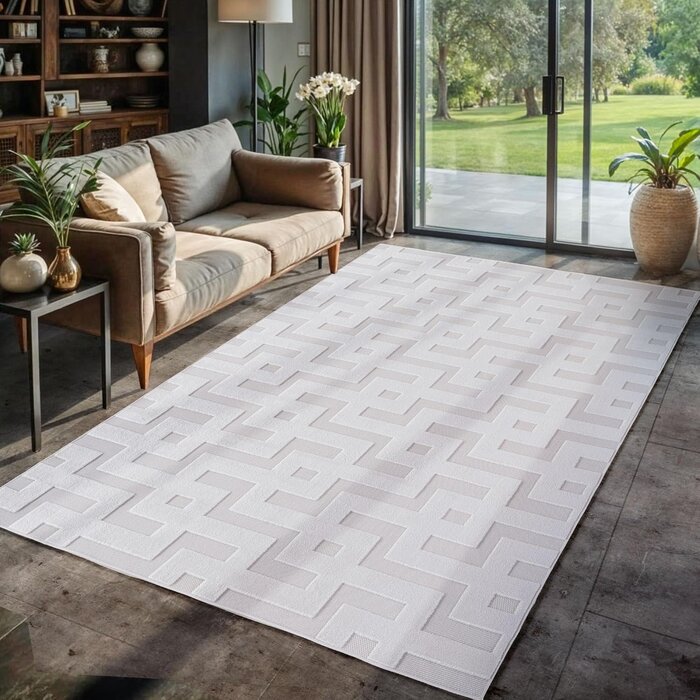 Tapis Labyrinthe Bohème Crème 120x170cm Int/Ext Lavable - Jusqu'à 35% de réduction