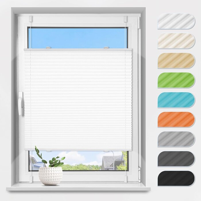 Store plissé blanc tamisant 70x130cm - Pose facile sans perçage | Jusqu'à -35% !