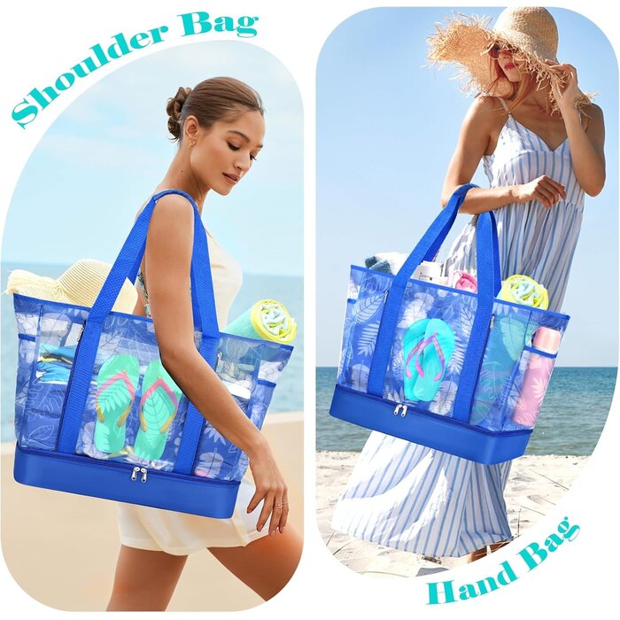 Grand Sac Plage Maille Femme Isotherme & Multipoches - Jusqu'à -35% !