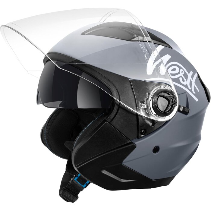 Casque Jet Moto Gris ECE 22.06 - Visière & Lunettes Intégrées - Jusqu'à -35%