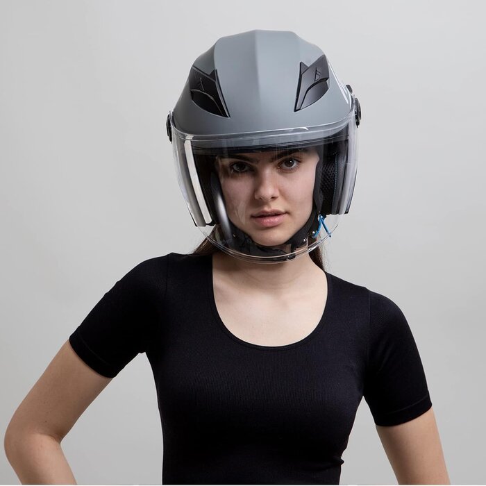 Casque Jet Moto Gris ECE 22.06 - Visière & Lunettes Intégrées - Jusqu'à -35%