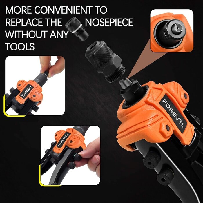 Pince à riveter pro double bras 5 embouts, 200 rivets - Jusqu'à -35% !