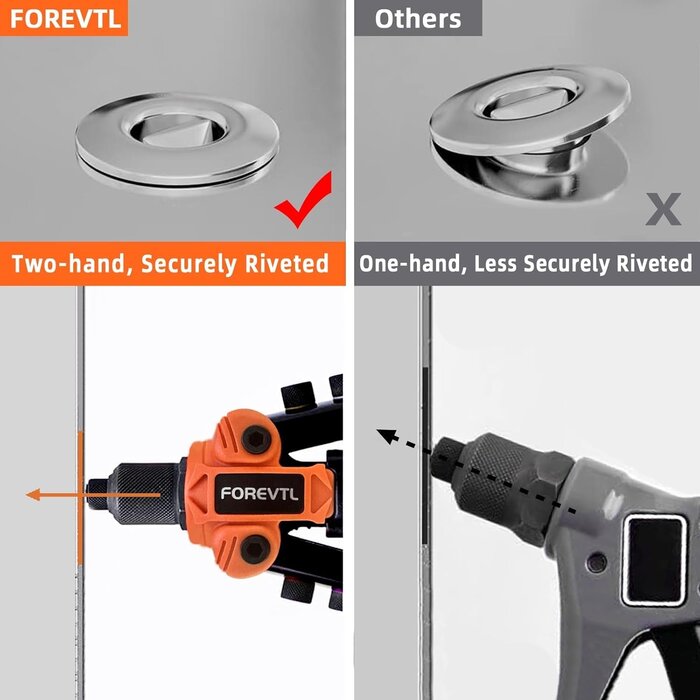 Pince à riveter pro double bras 5 embouts, 200 rivets - Jusqu'à -35% !