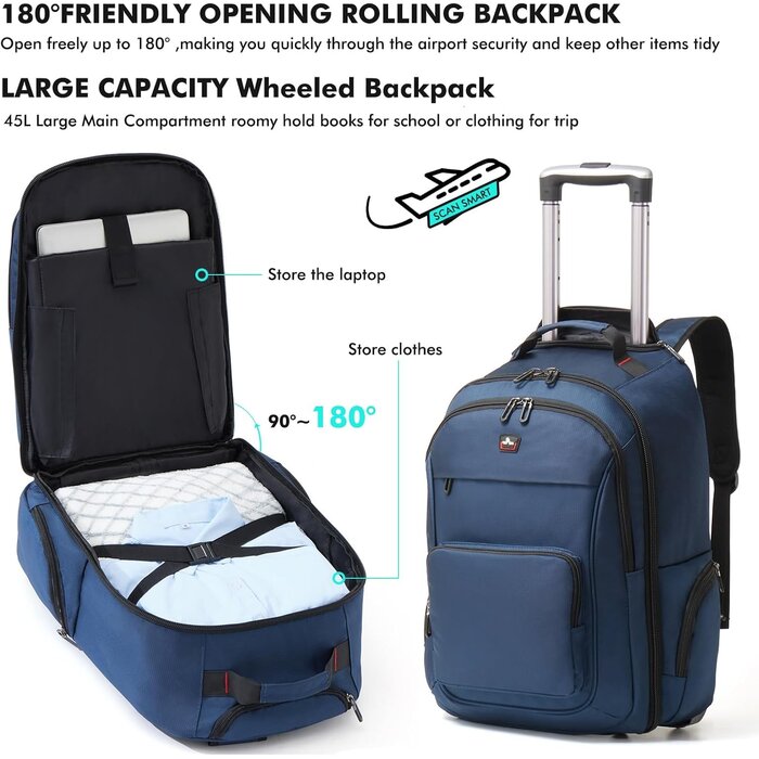 Sac à dos trolley 17.3" bleu - Voyagez futé, jusqu'à -35% !