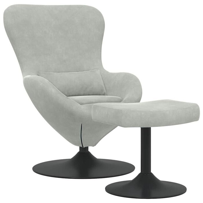 Fauteuil Œuf Velours Gris clair avec Repose-pieds - Jusqu'à -35% !