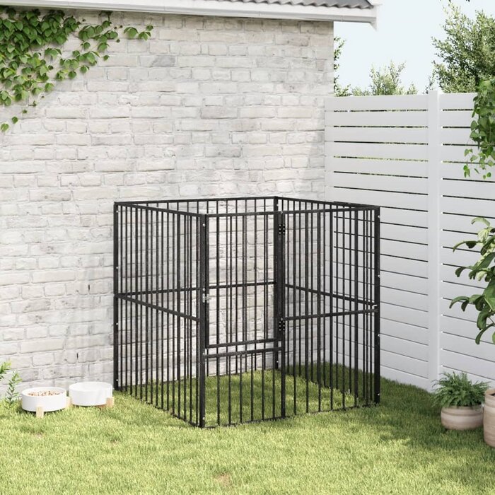 Chenil 8 panneaux acier galvanisé noir 100x100x100 cm - Jusqu'à 35% de réduction