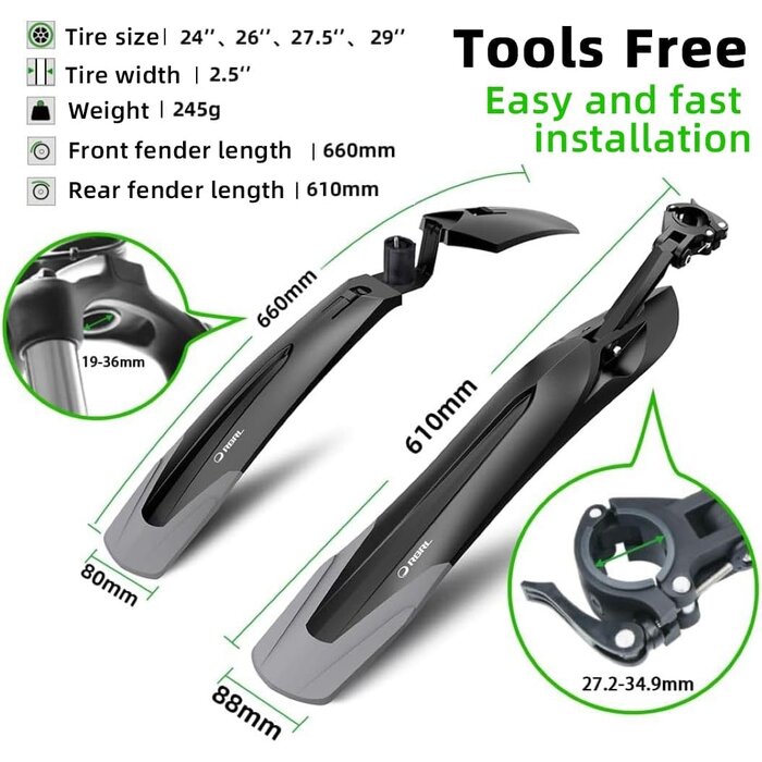 Spatbordset Universel VTT 24-29 pouces, Attache Rapide - Jusqu'à 35% !