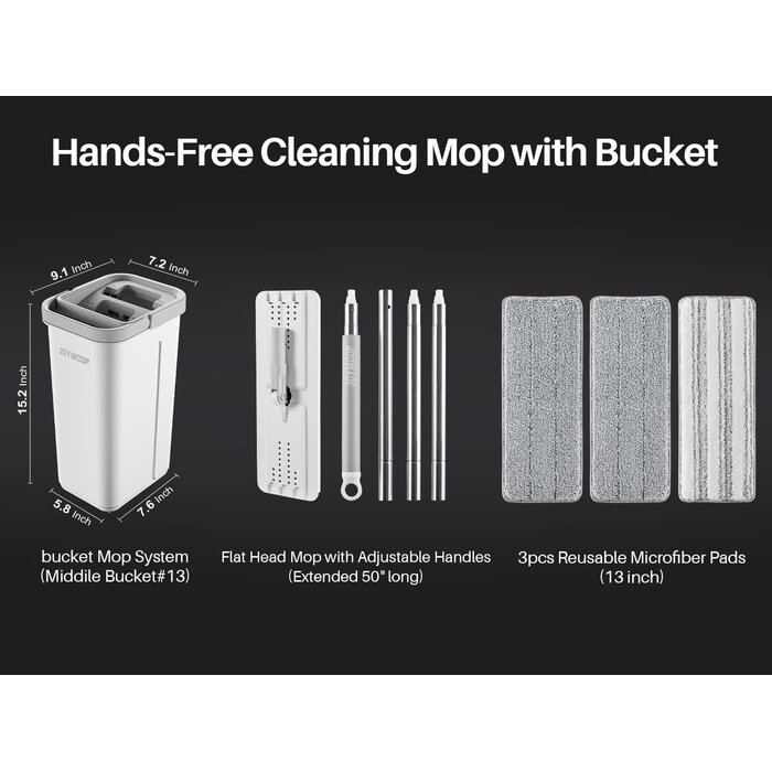 Ensemble balai plat et seau mains-libres avec 3 lingettes microfibres - jusqu'à 35% de réduction